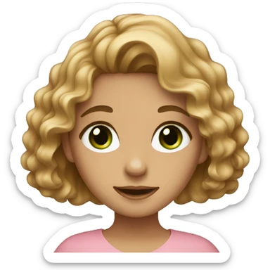Girl with a pink dress with green eyes and wavy hair light brown sticker
