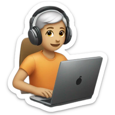 person sitting in front of a computer with headphones on sticker