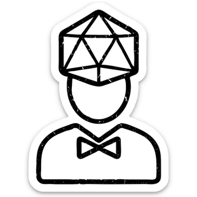 minimalist outlined icon representing Dungeon Master for DnD TTRPGs with worn distressed effect sticker
