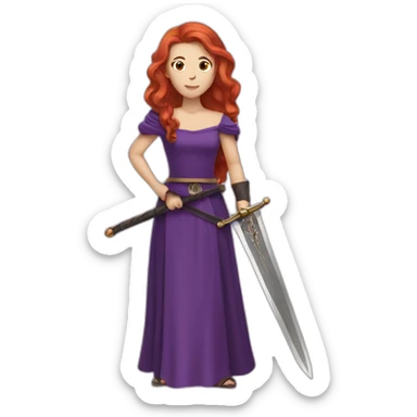 redhead women in purple dress with sword sticker