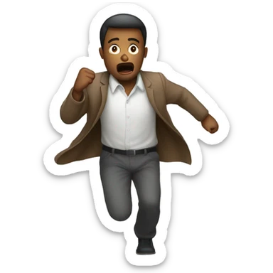 A PERSON RUNNING WITH A WORRIED EXPRESION AND A HAND IN THE AIR TRYING TO GRAB SOMETHING sticker
