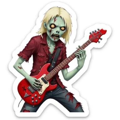 Zombie playing a heavy metal guitar sticker