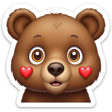 Bruine bear met grote ogen en hartjes om hem heen sticker