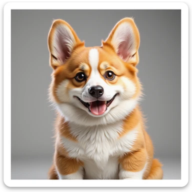 photorealistic handsome male corgi, friendly expression, fluffy fur sticker