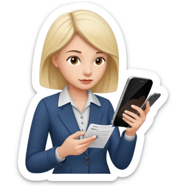 same woman but leaving documents and using the phone sticker