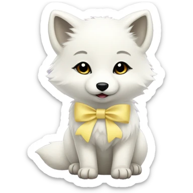 baby arctic fox with a pastel yellow collar and bow sticker