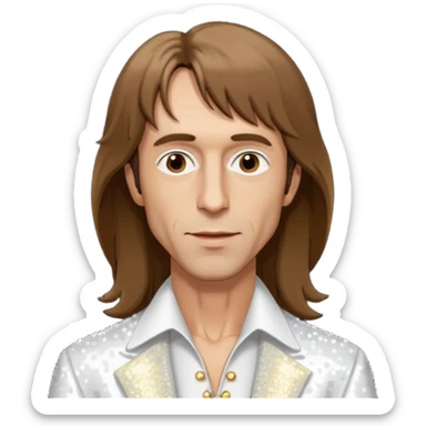 Robin Gibb from Bee Gees with long brown hair, white sequin outfit  sticker