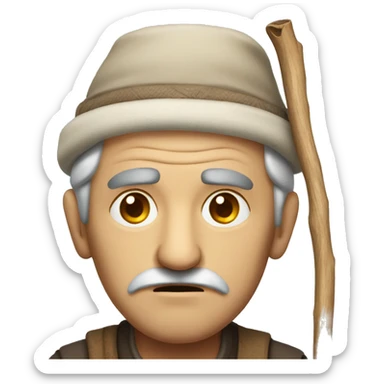 Sad old Turkish man with a stick sticker