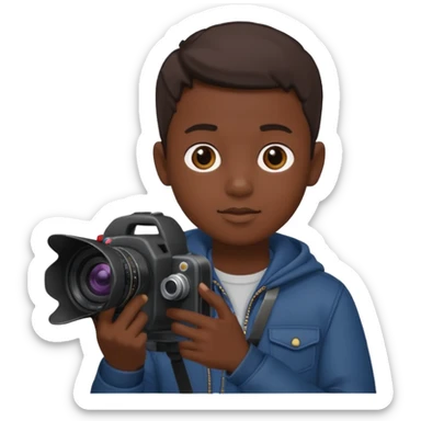 young boy cameraman hold a camera, dark kin sticker