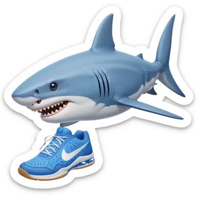 shark on a beach wearing blue Nike tennis shoes sticker