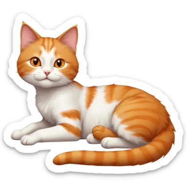 ginger and white cat with orange eyes doing a big extremely long stretch reaching up into the air with arms and legs side by side together straight and overextended whilst lying on its side sticker
