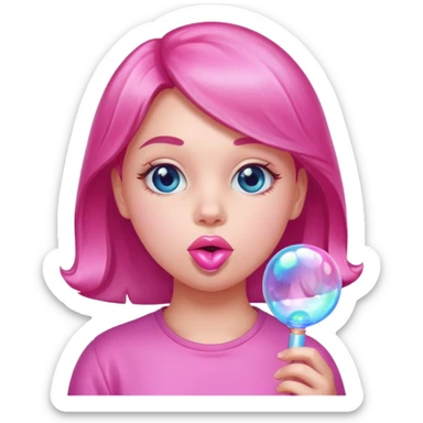 Girl blowing bubble gum sticker