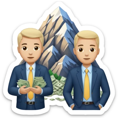 deux chef d'entreprise, un en train de compter sa montagne de billet et le deuxième derrière lui  poche vide pas d'argent  sticker