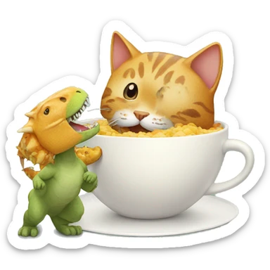 Cat eating dinosaur for breakfast  sticker