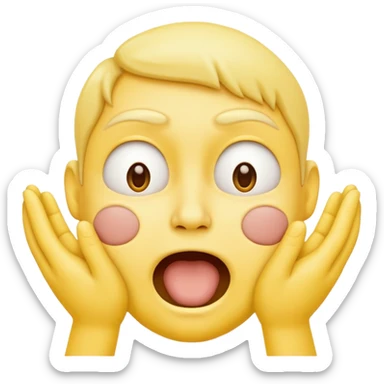 yellow face emoji with hands appearing to strangle itself, exaggerated cartoon expression sticker