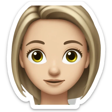 Fair skin white girl middle part brunette long hair bright green eyes sticker