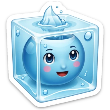 Quero que, com base nos emojis da apple, crie um emoji de um cubo de gelo derretendo, esse emoji não deve ter rosto nem nada, é apenas um cubo de gelo com uma pequena poça de água embaixo que derreteu do cubo sticker