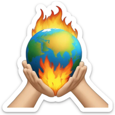 globe on fire grabbed by 2 hands sticker