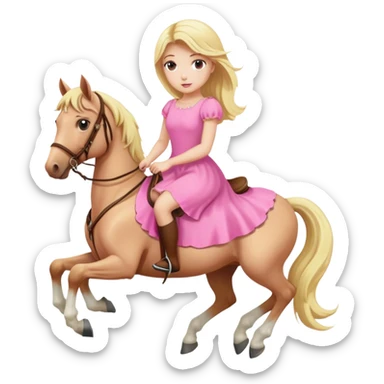 a blonde girl wearing pink dress and riding a horse  sticker
