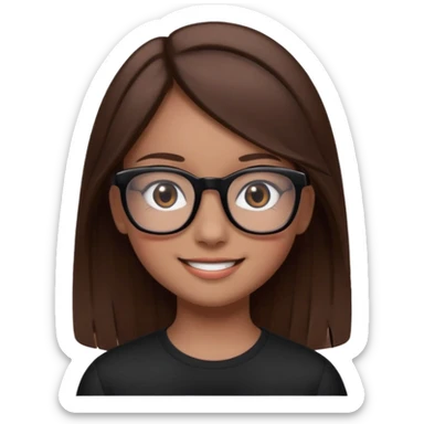 une ado, brune aux cheuveux tres fonces longs lisses blanche, ,lunettes carres noires, yeux bruns fonces joues rose sticker