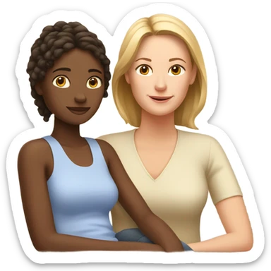 White mom with brown daughter relaxing  sticker