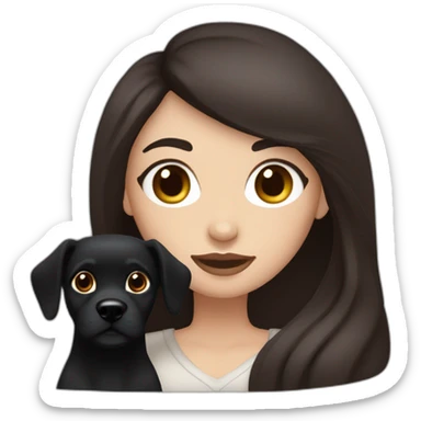 White women with long dark brown hair and long eyelashes dark brown eyes and thick dark brown eyebrows and black dog sticker
