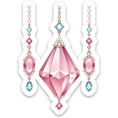 Rose-colored pastel glistening glossy sparkly shiny glittery hanging crystals pearls and beads and gemstones decorations sticker