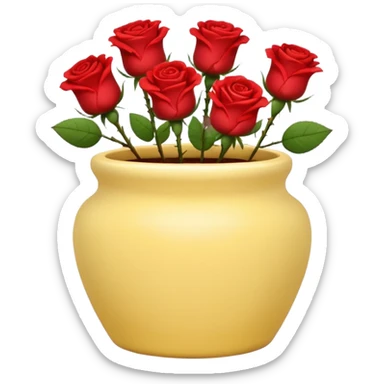 Pastel yellow ceramic pot, short and cylindrical, with red roses. sticker