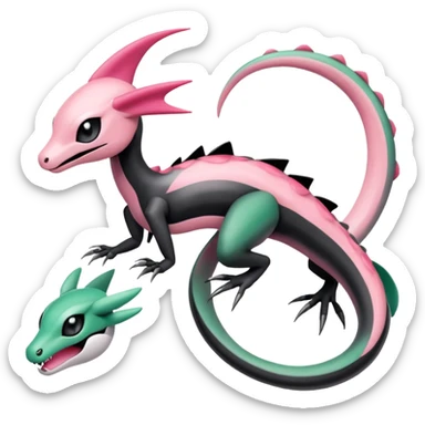 Pink-black-white-gradients Meloetta-Rayquaza-Salandit-Pokémon-Fakémon-creature-fusion-hybrid sticker