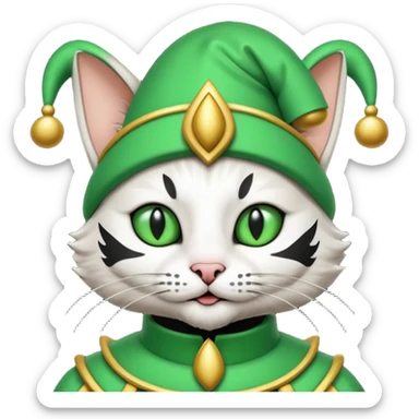 mac os icon code computer retro terminal, black, green white, fantasy court jester cat draw as ASCII GREEN code inside the terminal sticker