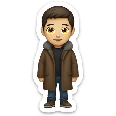 winter, christmas, hispanic, short brown hair, boy, brown eyes, child, full body, brown coat sticker