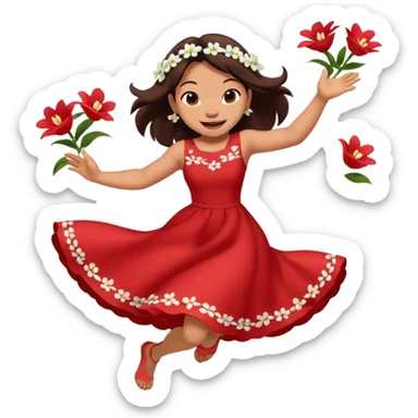 Lilo from Lilo & Stitch, in a red dress with white flowers, jumping with joy sticker