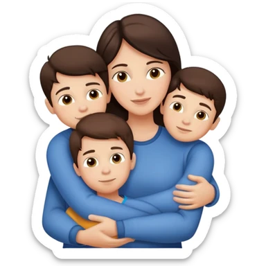 Brunette mom hugging 3 sons  sticker
