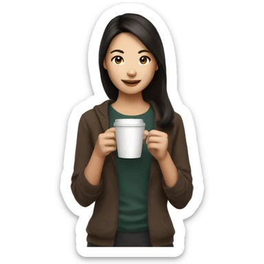 beautiful asian brunette girl with coffee sticker