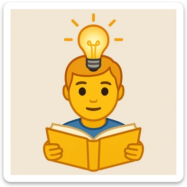 emoji combining both concepts: a human figure with an open book and a lit lightbulb above the head sticker
