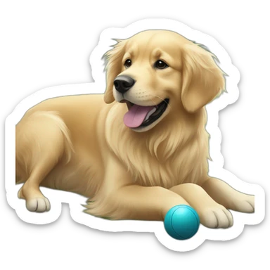 A golden retriever named Enzo playing with ball sticker