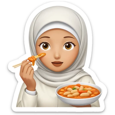 White hijab girl and tteokbokki sticker