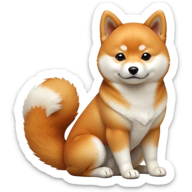 cinematic-[shiba inu]-realistic-full-body-sitting-emoji,-tail-resting-loosely-beside-its-paws,-head-tilted-dramatically, -fluffy-[orange white]-fur,-simplified-yet-realistic-focused-features,-highly-detailed,-glowing-with-an-almost-sarcastic-glow sticker