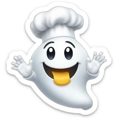 happy ghost wearing chef hat and blowing kiss with hand sticker