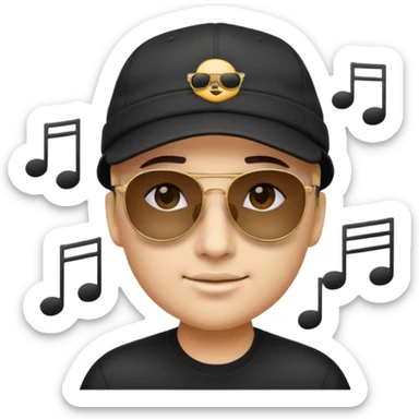 logo del álbum Trap Capos de Noriel, emoji style, face with dark sunglasses and cap, musical notes details, no text sticker