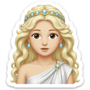 Aura, Goddess of Breeze from Roman Deities with long platinum blonde wavy hair, white sequin toga  sticker