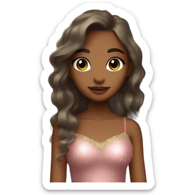 Brown skin fairy with long brown hair sage green dress pink sparkly eyeshadow and long eyelashes and wings sticker