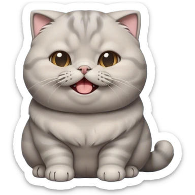 Cinematic Cute Chubby Grey Scottish Fold Cat Portrait Emoji, Head tilted playfully and yawning, round and plump body with sleek soft grey fur and subtle blue undertones, adorable folded ears, Simplified yet adorable features, highly detailed, glowing with a warm, friendly glow, high shine, curious yet calm, stylized with a touch of whimsy, bright and endearing, soft glowing outline, capturing the essence of a mischievous yet loving and lazy kitty with those signature folded ears, so cute it feels like it could stretch out of the screen and cuddle! sticker