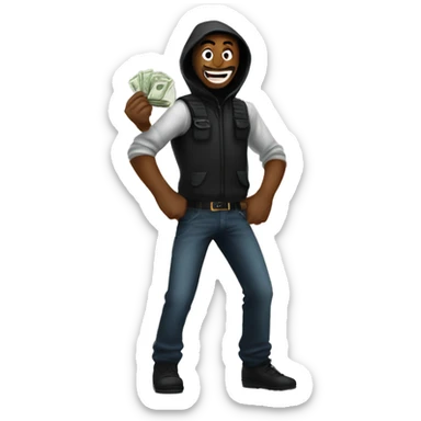 now robber is happy and he got money sticker