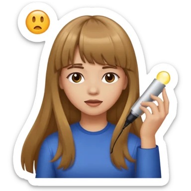 a girl with light skin and brown long hair with bangs who is doing her hair sticker