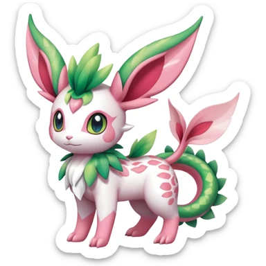 Shiny Exotic Cute Adorable Majestic Ethereal Sparkly Flygon-Sylveon-Leafeon-Shaymin-Hybrid-Creature with white pattern-markings sticker