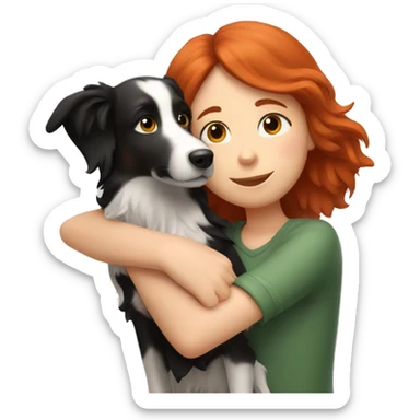 red-haired girl hugs a border collie dog sticker