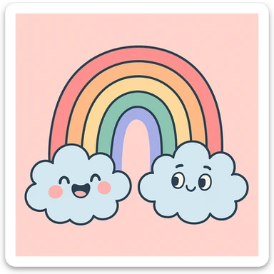 a pastel rainbow with fluffy clouds sticker