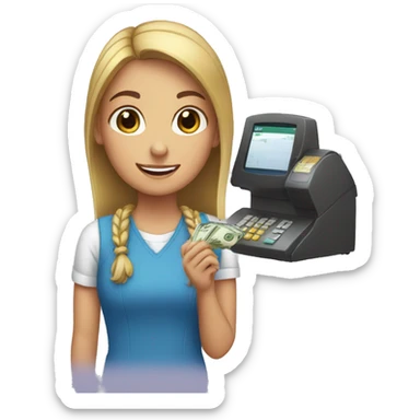 girl paying at the cash register sticker