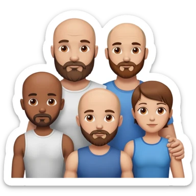 Muscular bald Man beard and  girl with brown hair and 3 boys sticker
